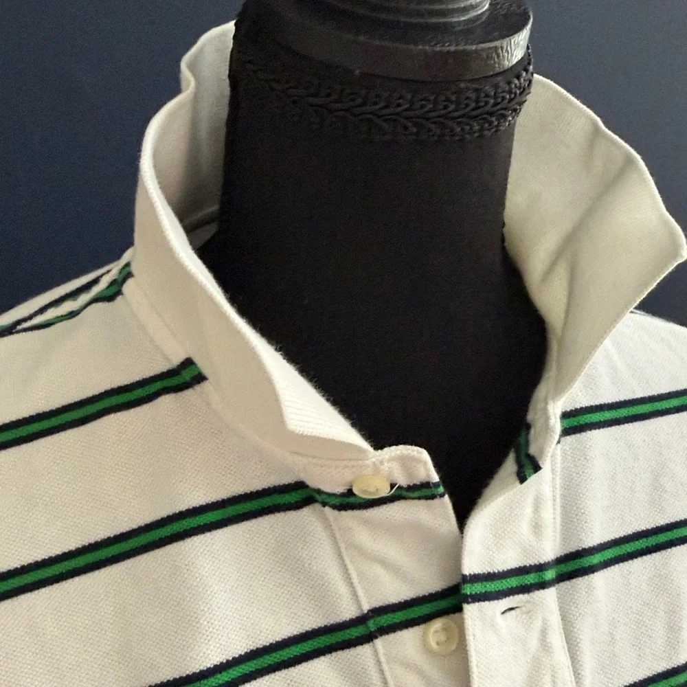 Polo Ralph Lauren White Green Stripe Polo Shirt Men’s Large Classic Fit